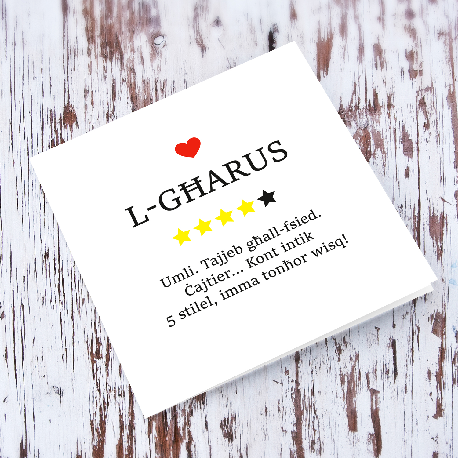 Boyfriend funny review Valentine's Card in Maltese