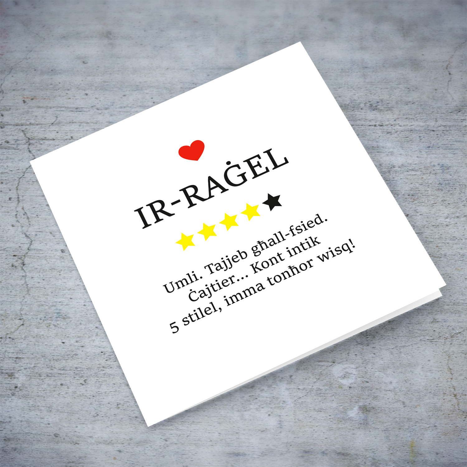 Husband/man funny review Valentine's Card in Maltese