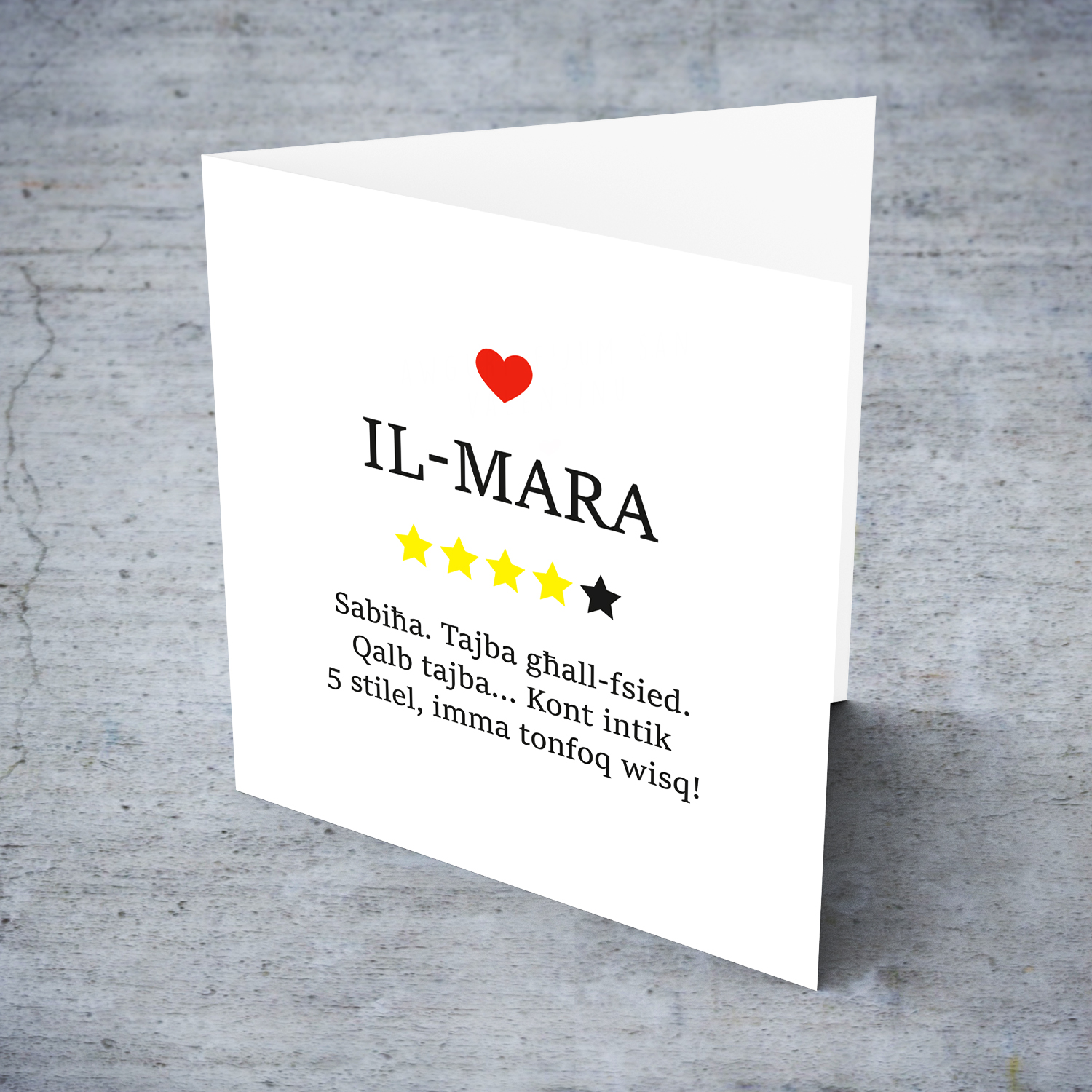 Wife/Woman funny review Valentine's Card in Maltese