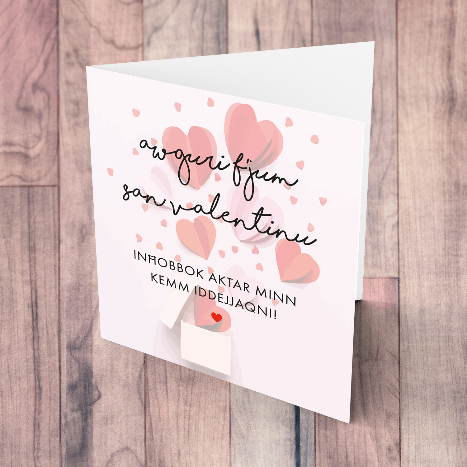 Funny Valentine's Card with scattered hearts in Maltese
