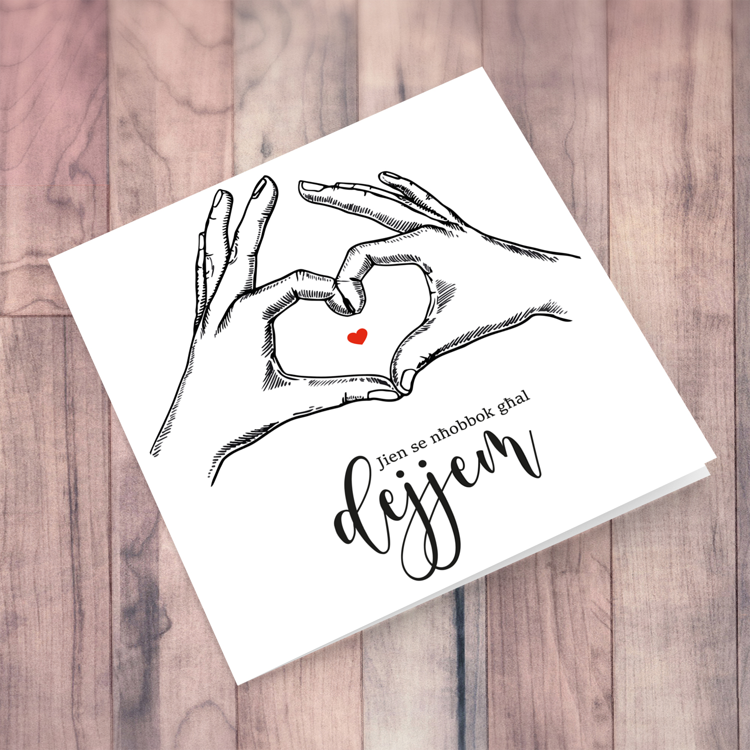 Hands making a heart Valentine's Day card - I will love you forever - in Maltese 