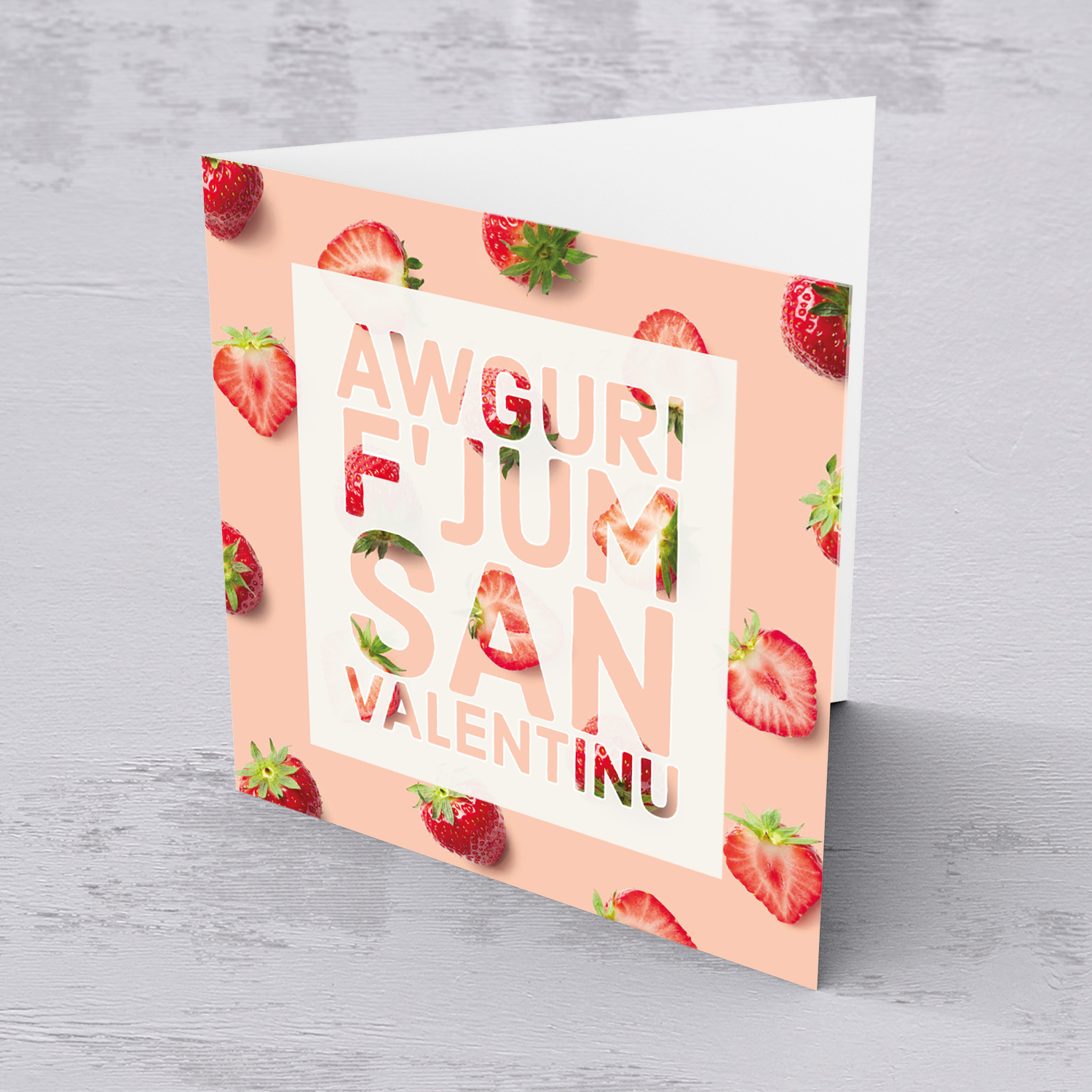 Strawberry themed Valentine's card in Maltese
