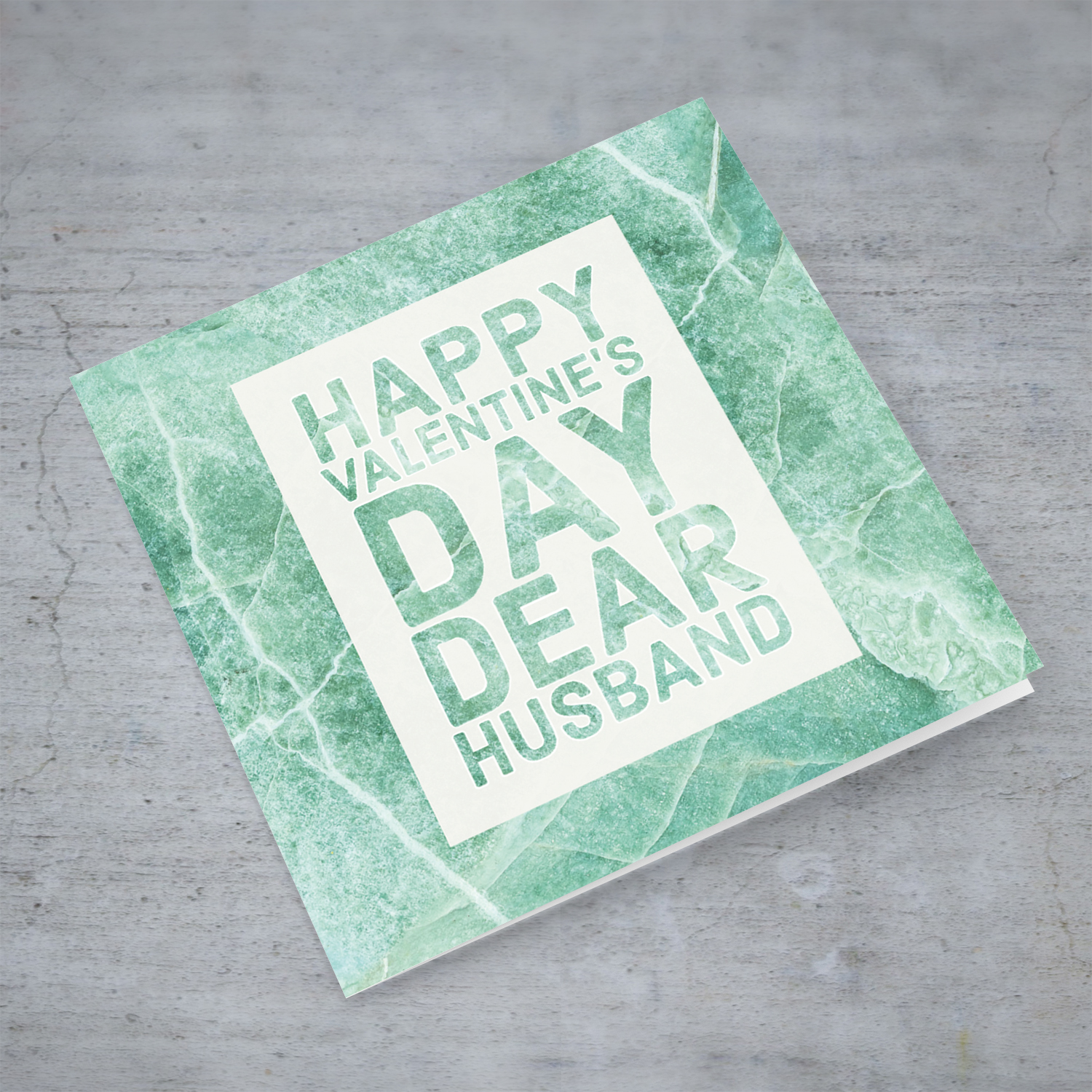 Husband Valentine's Day card with green marbled background in English