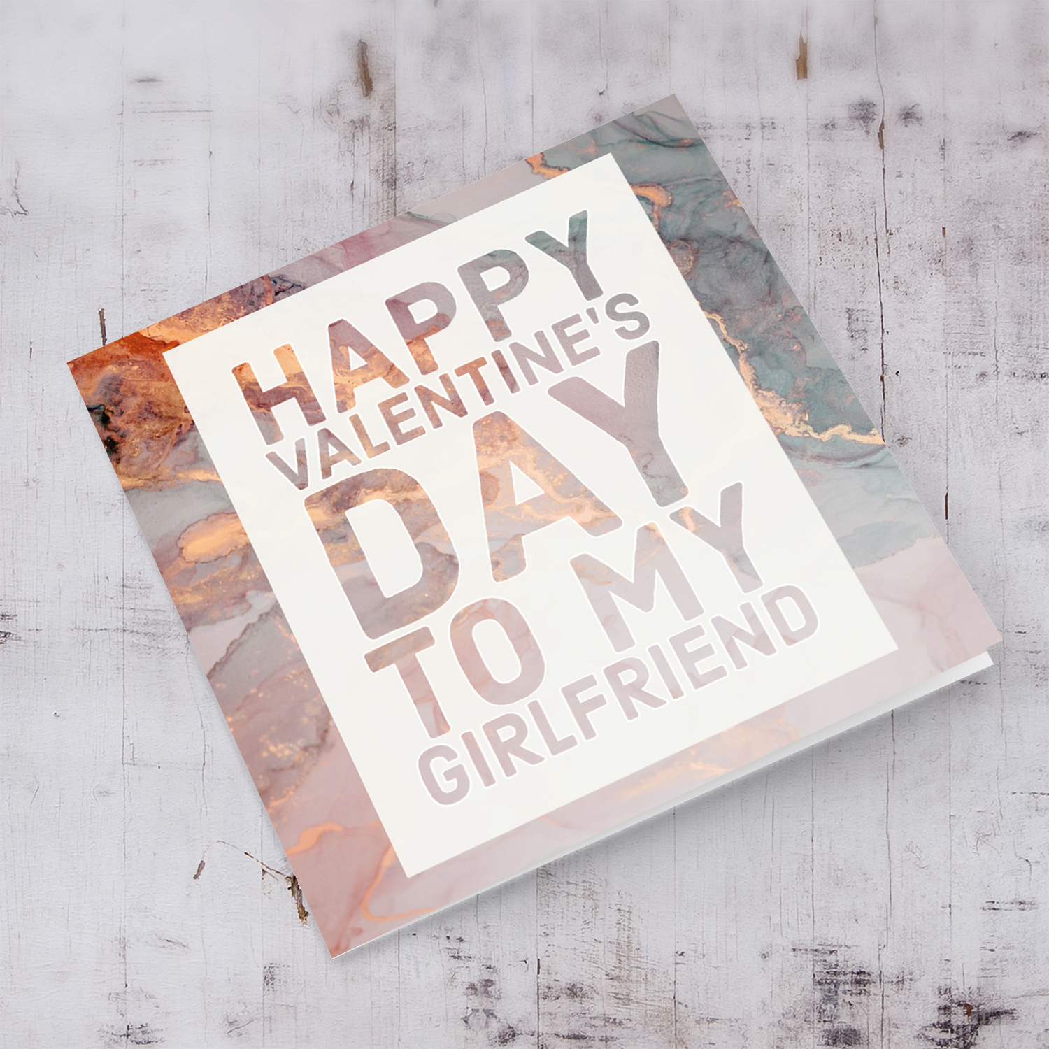 Girlfriend Valentine's Day card with marbled background in English