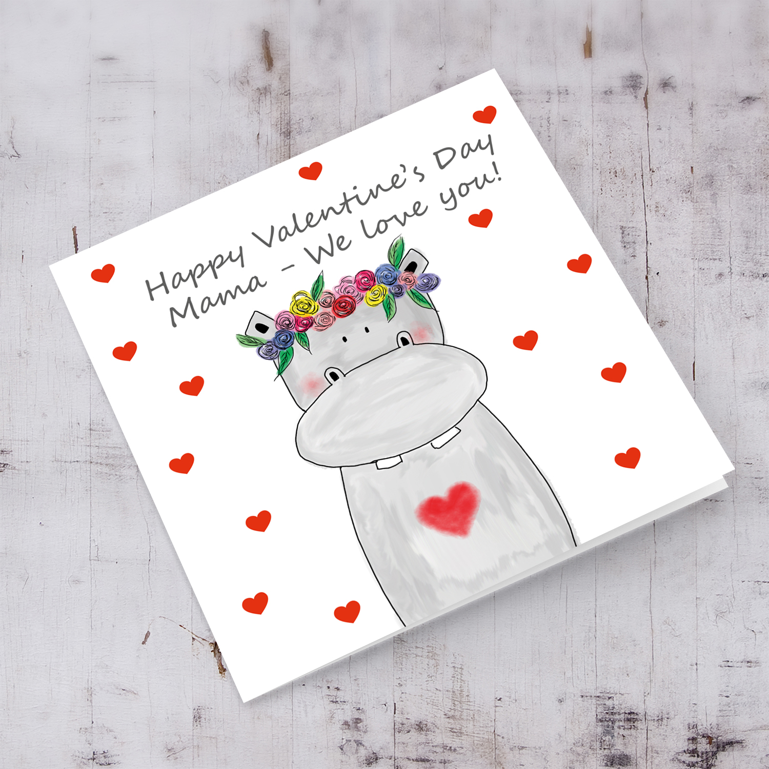 Hippo themed Valentine's Day card for Mother in English
