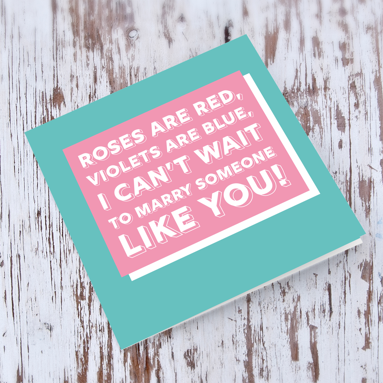 Block colours in pink and turquoise Valentine's Day Card in English