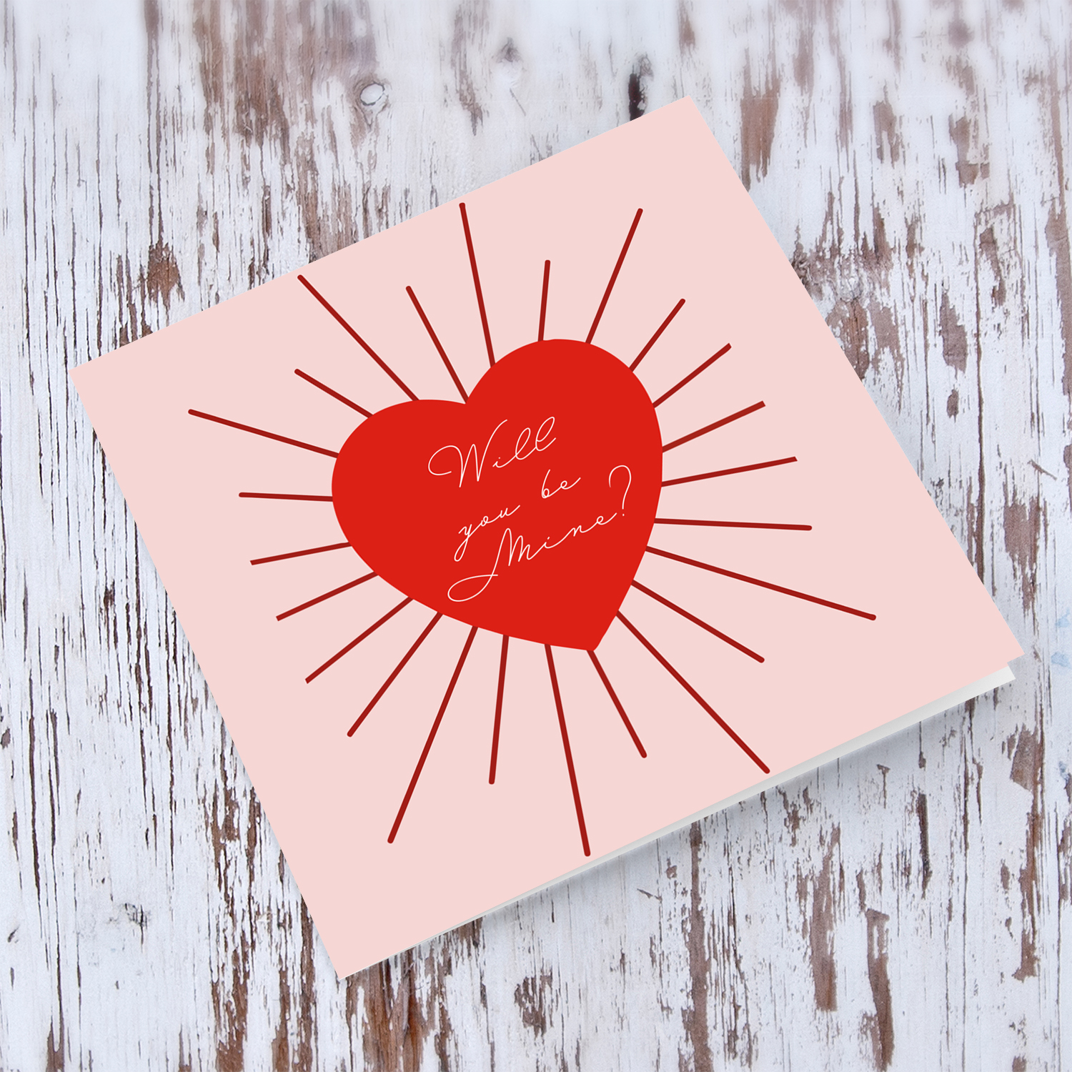 Sunburst big red heart Valentine's Day card in English - Will you be mine?
