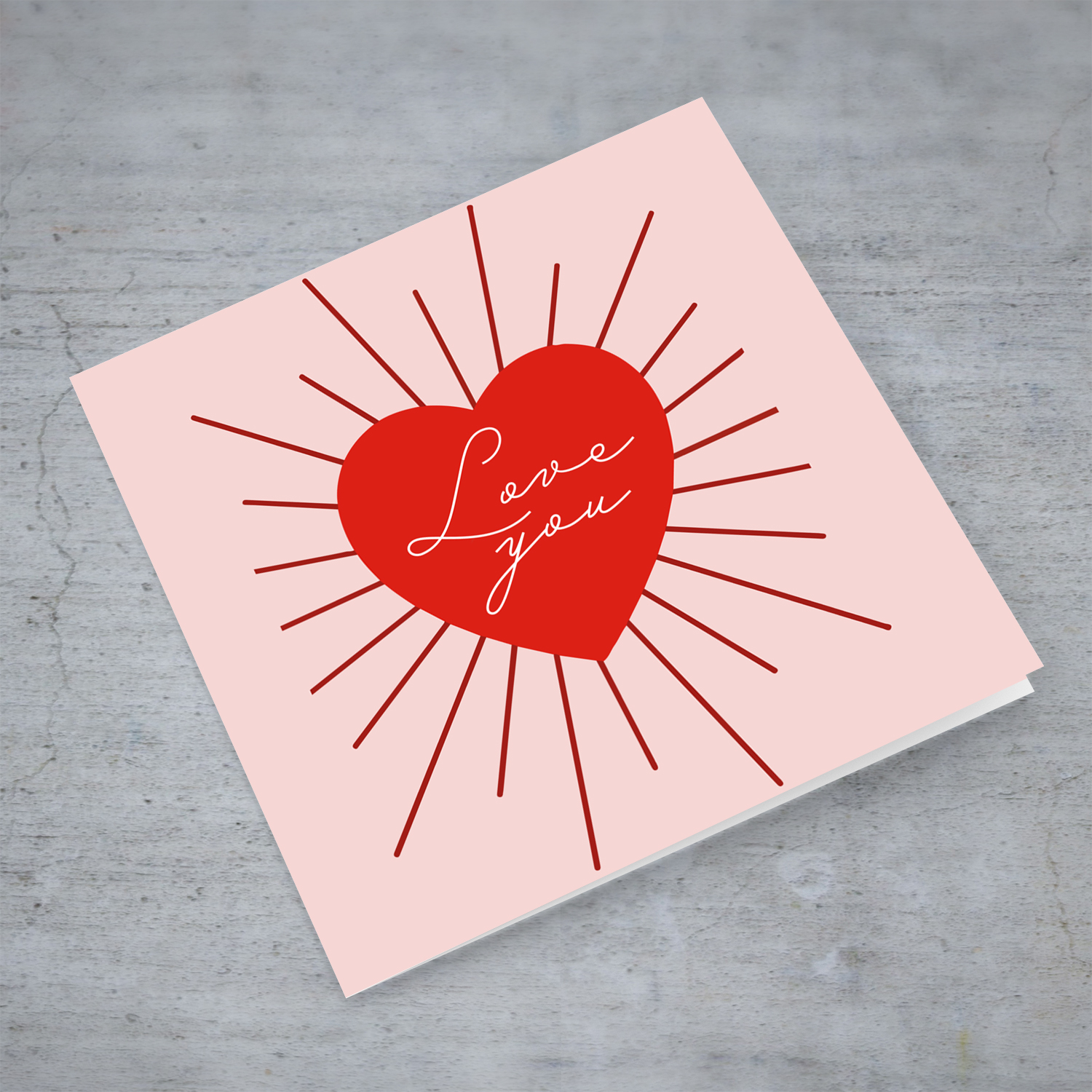 Sunburst big red heart Valentine's Day card in English - I love you