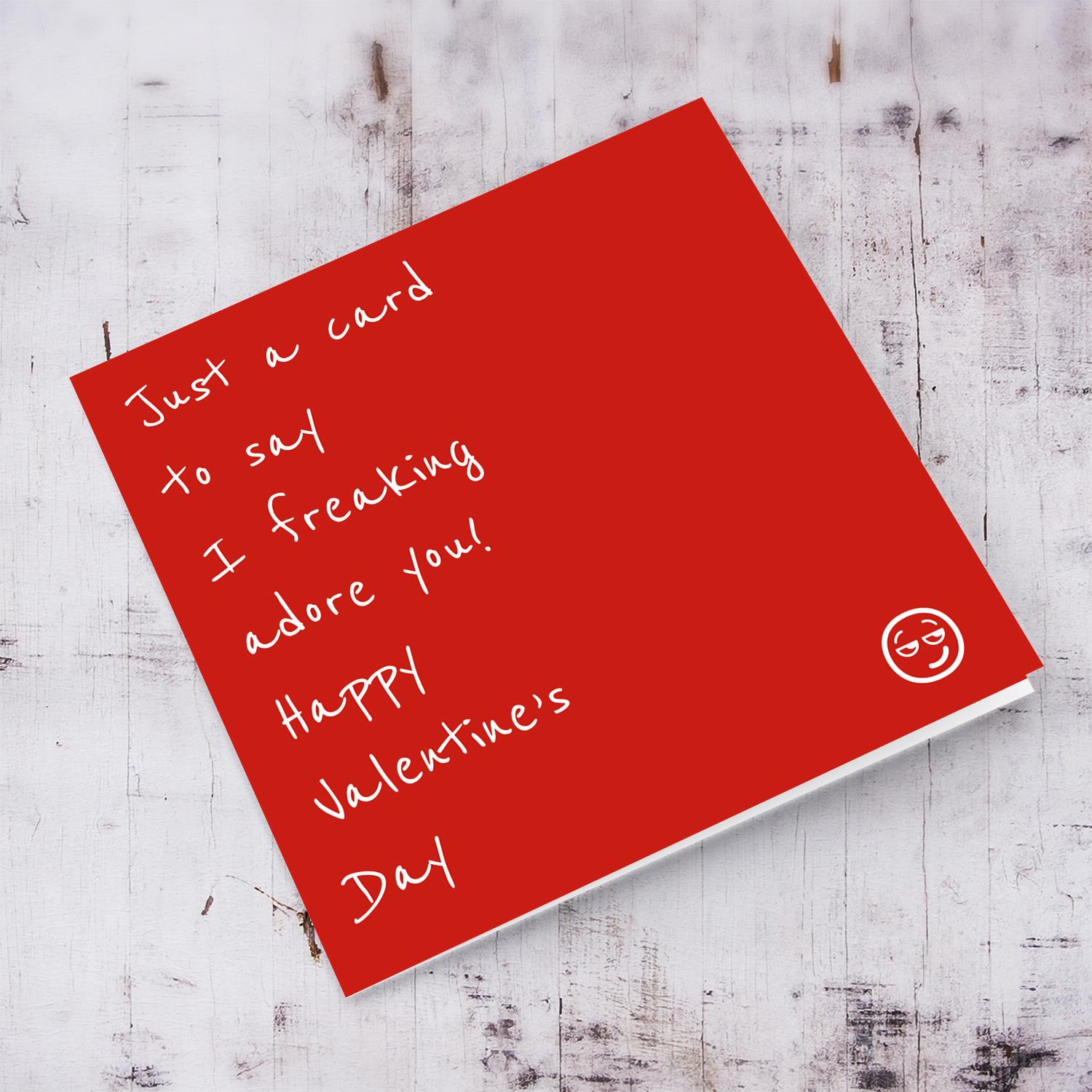 Cute Valentine's Day card in red background and white text in English