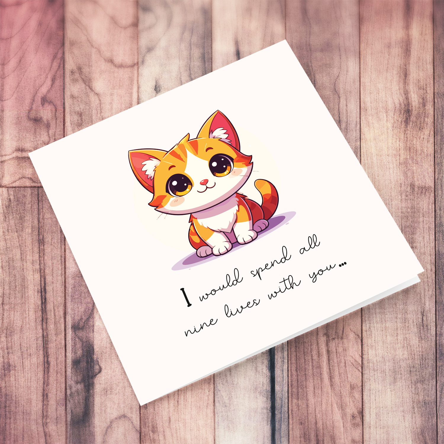 A cute cat greeting card for Valentine's Day or Anniversary Card - featuring a cute cat with a special message in English