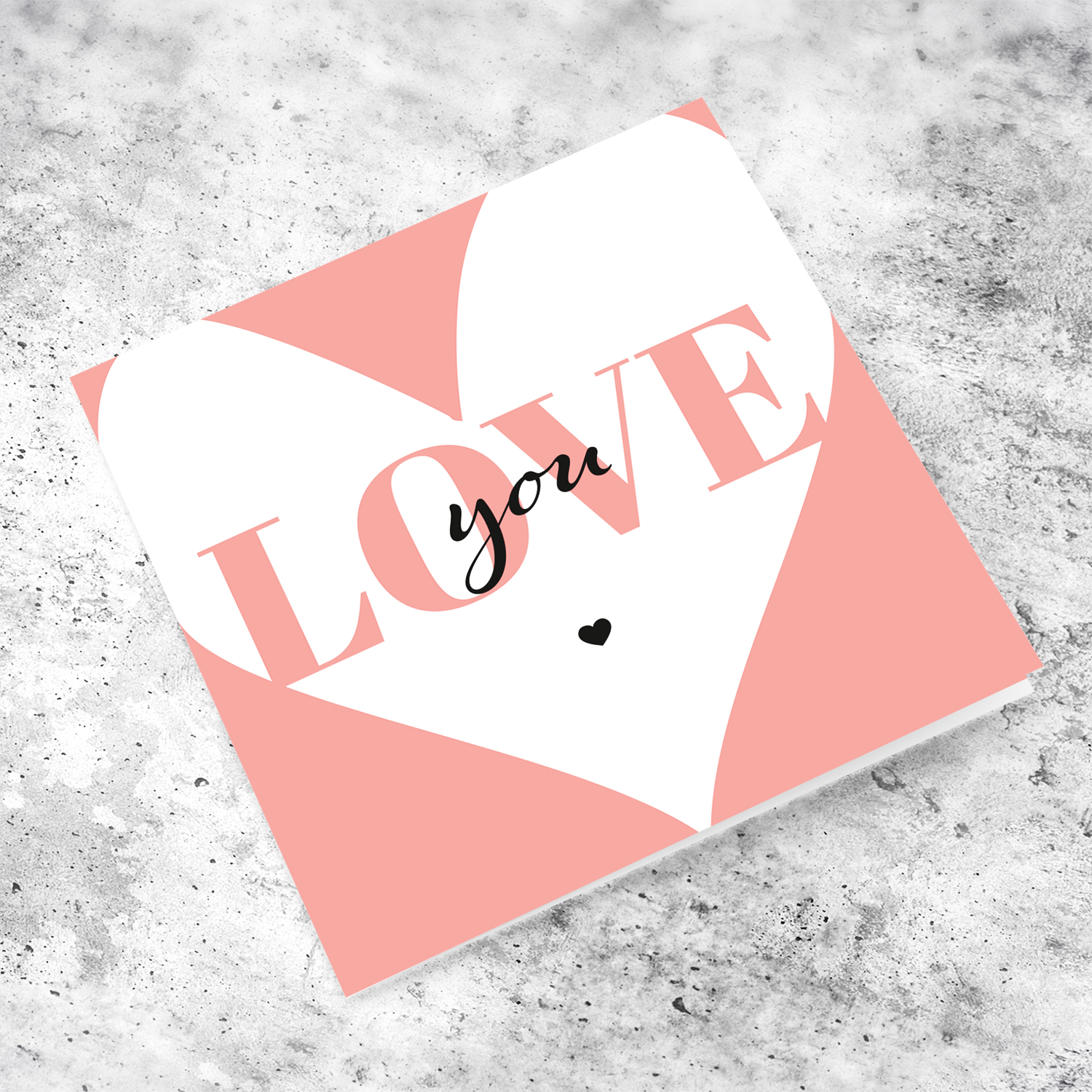 An open love card in pink and black tones in English - Love you