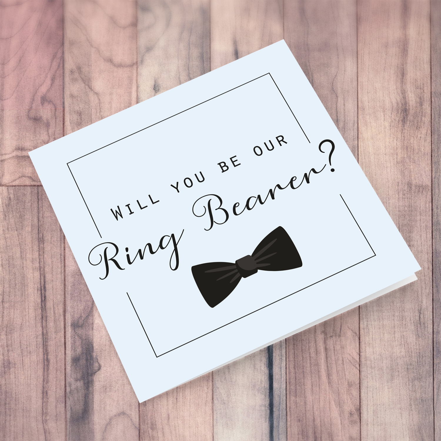 Will you be our Ring Bearer card with black bow in English