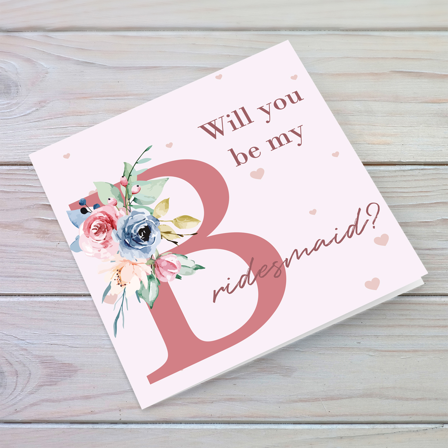 Will you be my Bridesmaid? card in English with floral pattern