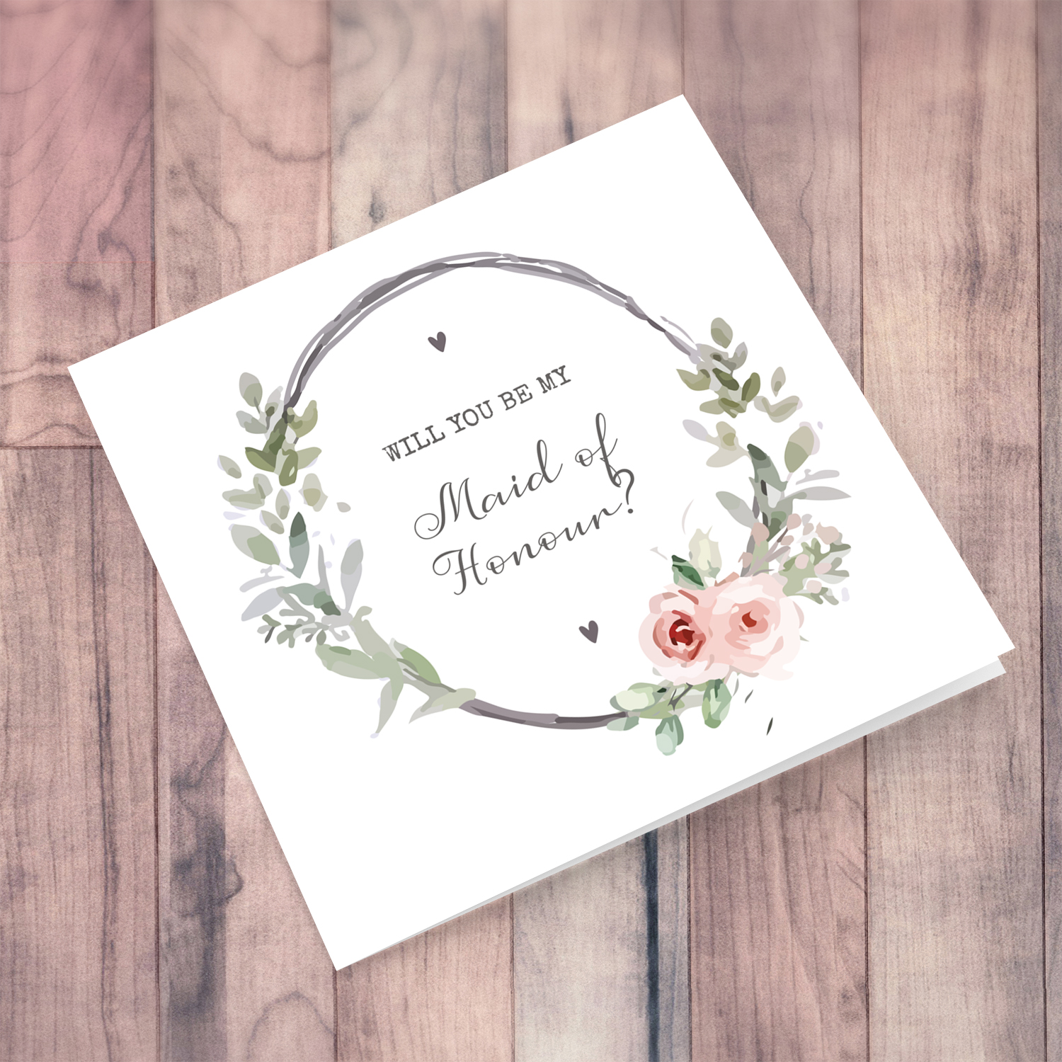 Will you be my maid of honour card with floral wreath in English