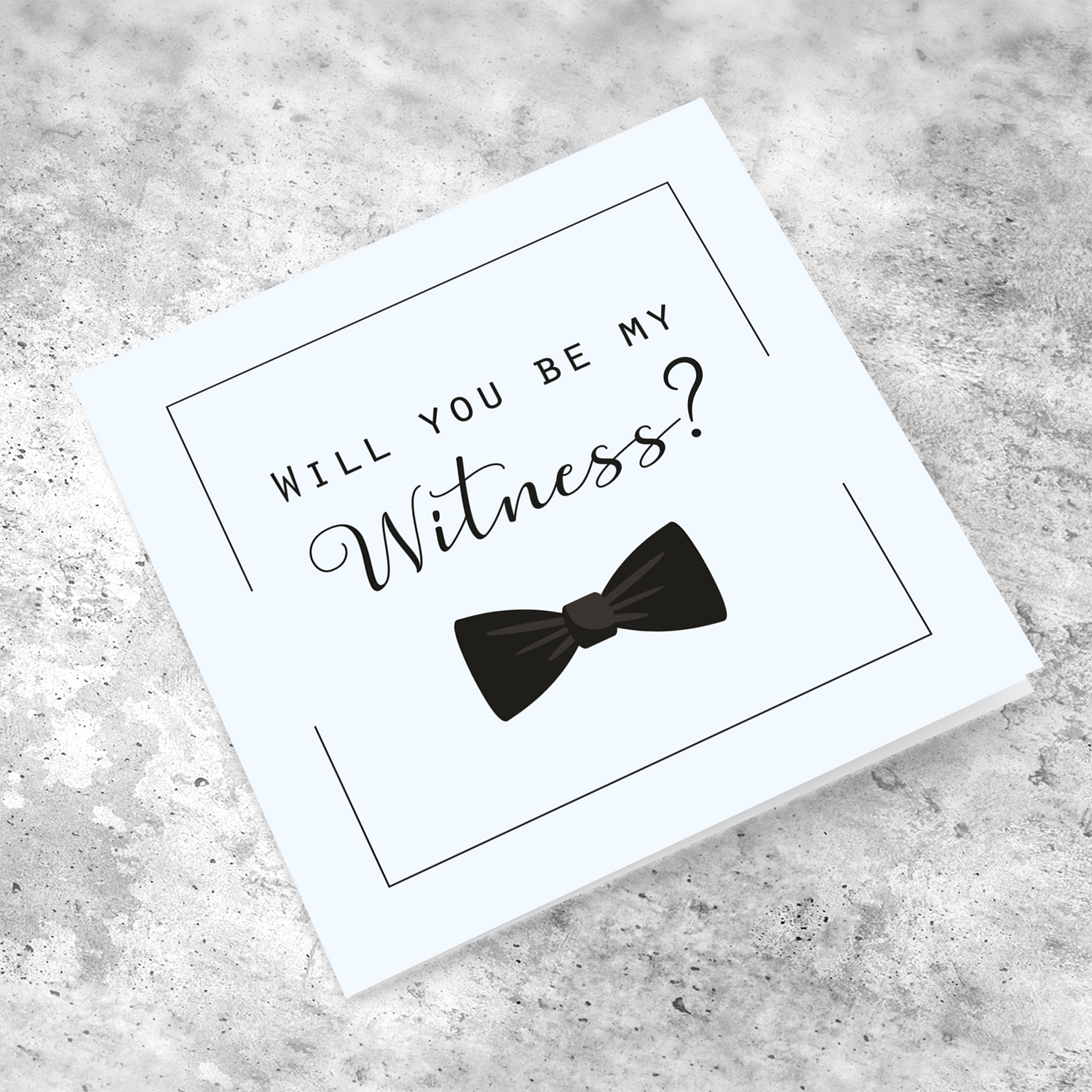 Will you be my witness card with black bow in English