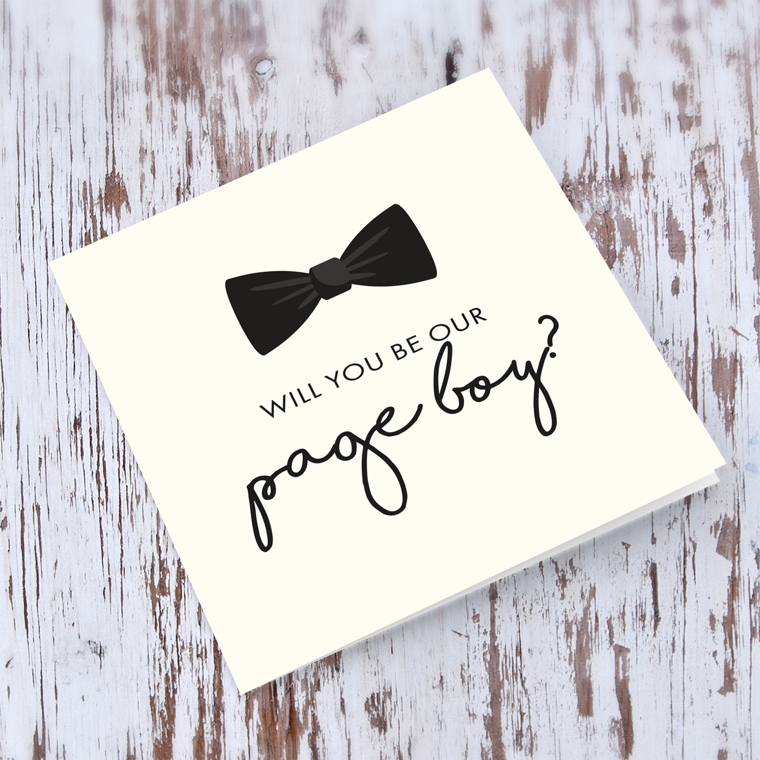 Cute bow themed will you be our page boy in English