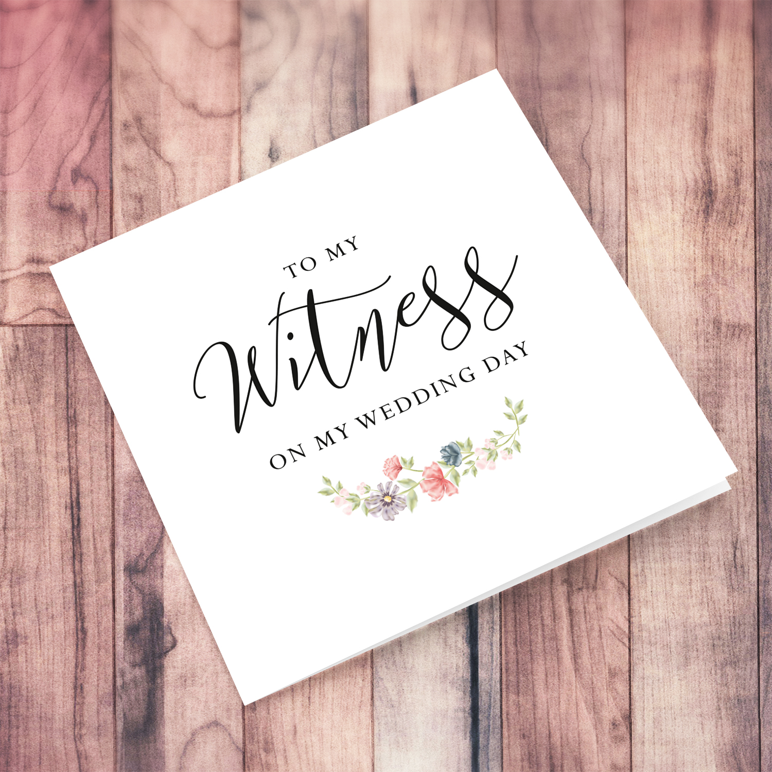 Dainty card for witness on wedding day, with dainty florals in English (BLANK INSIDE)