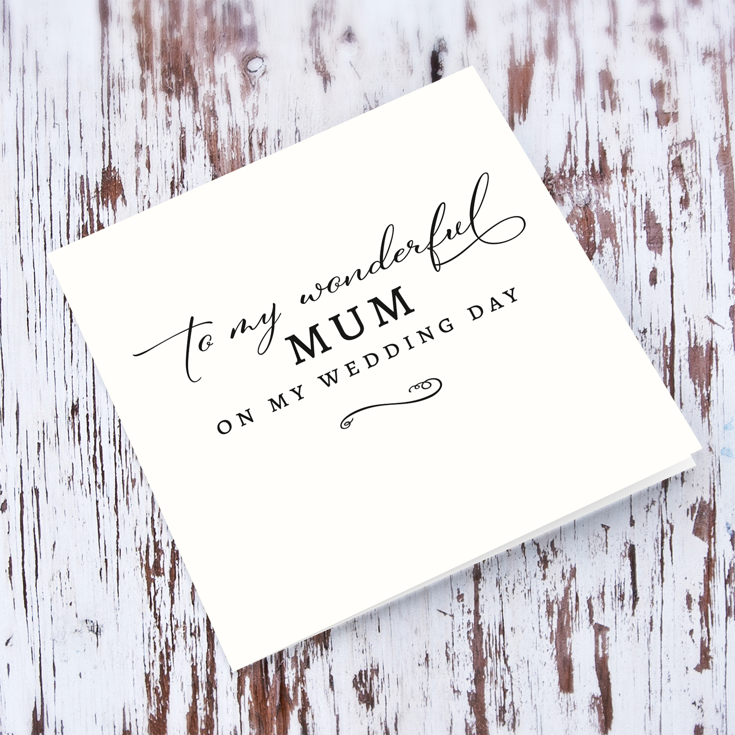 Minimalist Thank you card for "my wonderful mum" on my wedding day, in plain light cream background and black text in English