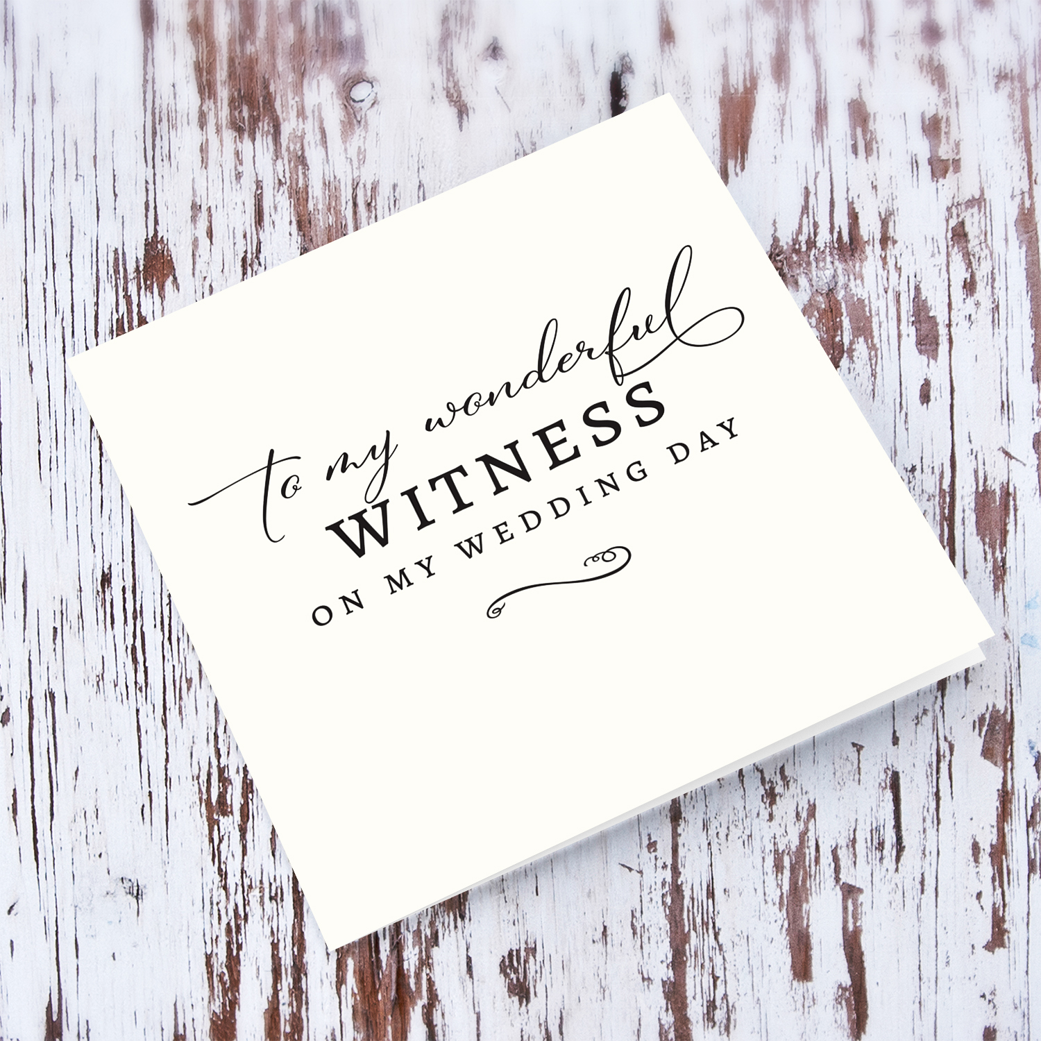 Minimalist Thank you card for "my wonderful witness" on my wedding day, in plain light cream background and black text in English