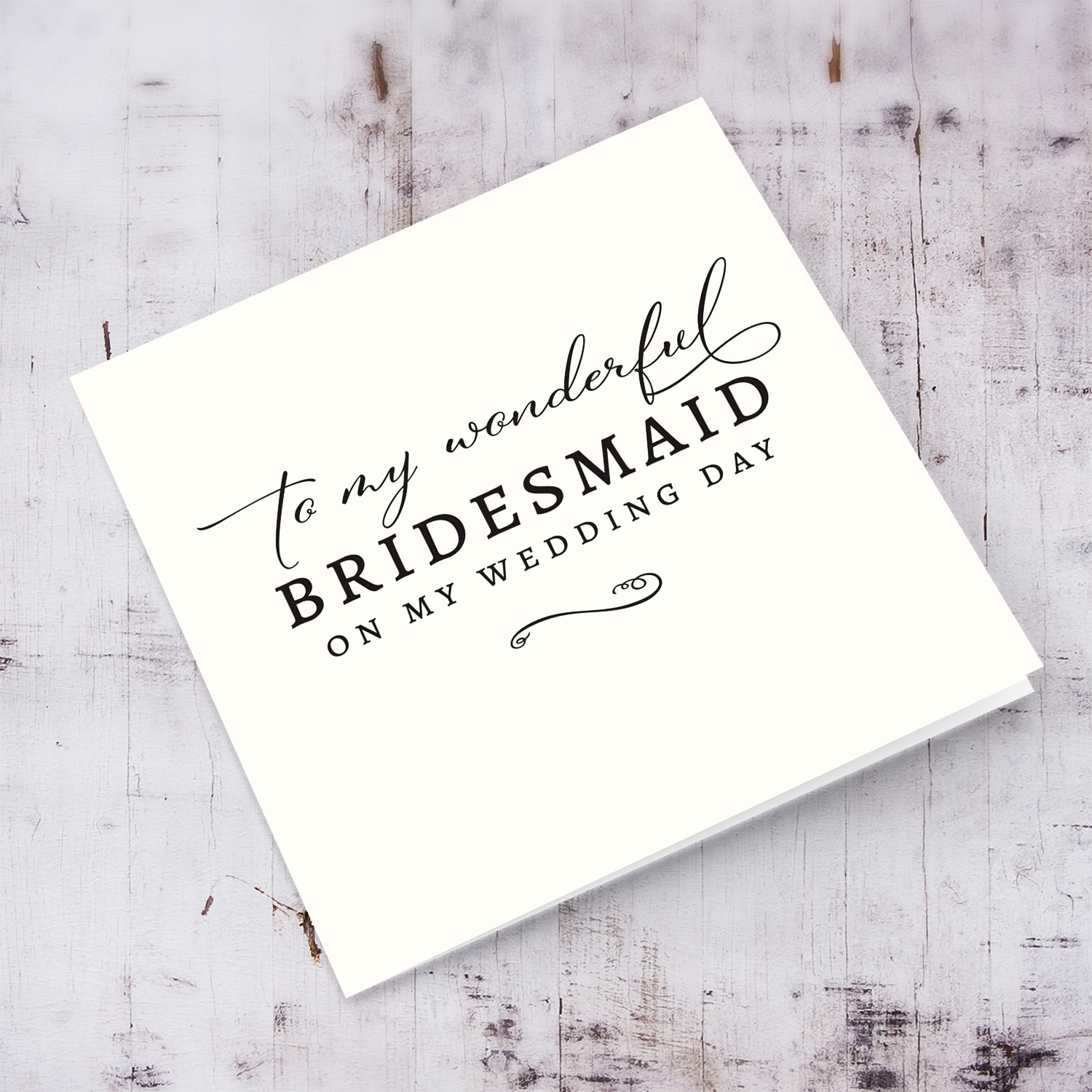 Minimalist Thank you card for "my wonderful bridesmaid" on my wedding day, in plain light cream background and black text in English
