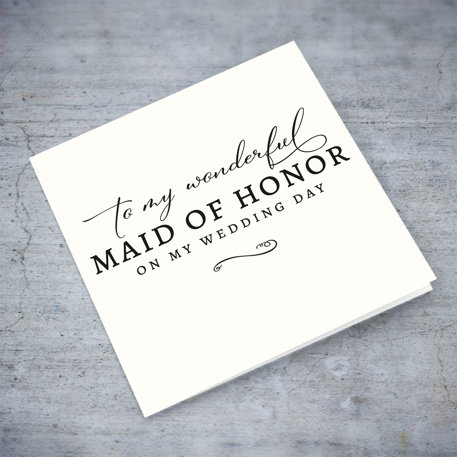 Minimalist Thank you card for "my wonderful maid of honor" on my wedding day, in plain light cream background and black text in English