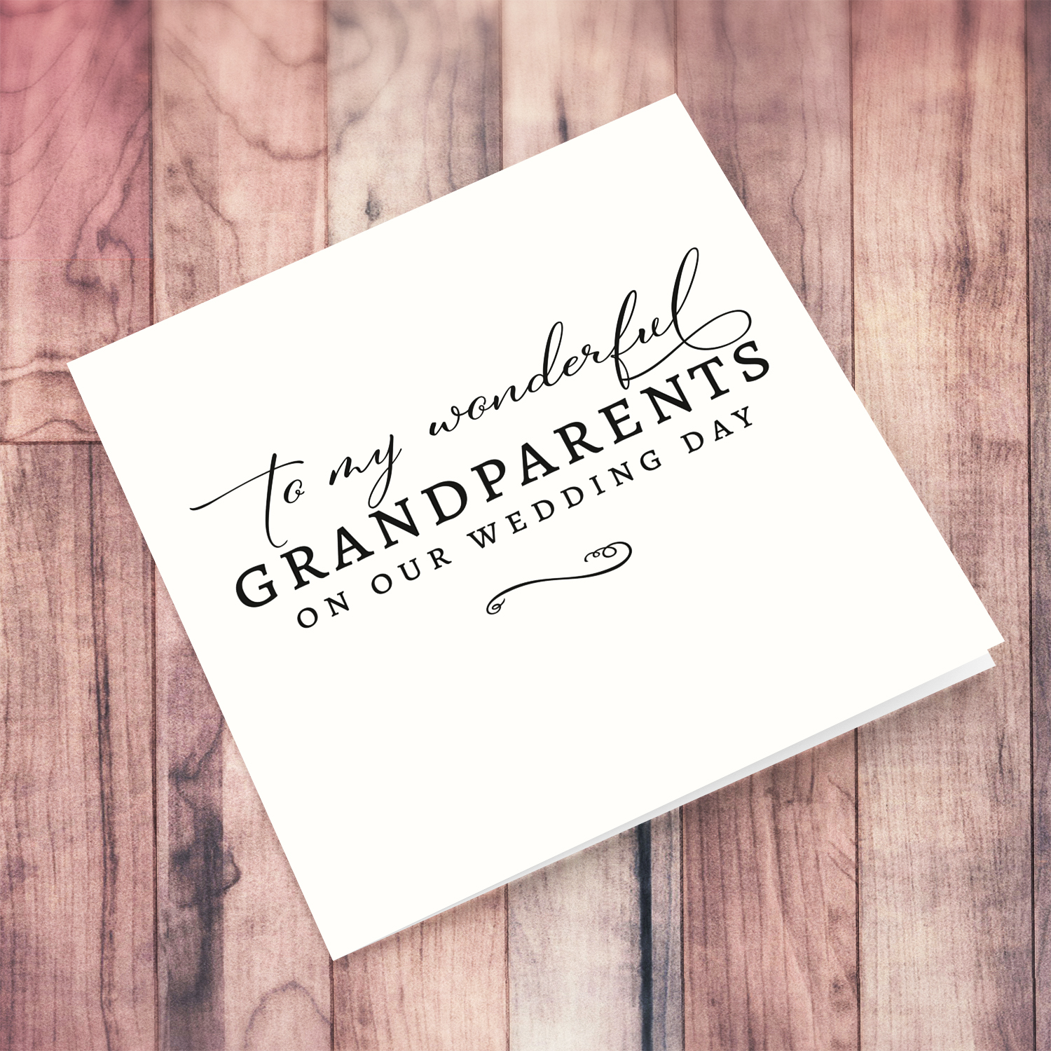 Minimalist Thank you card for "my wonderful grandparents" on our wedding day, in plain light cream background and black text in English