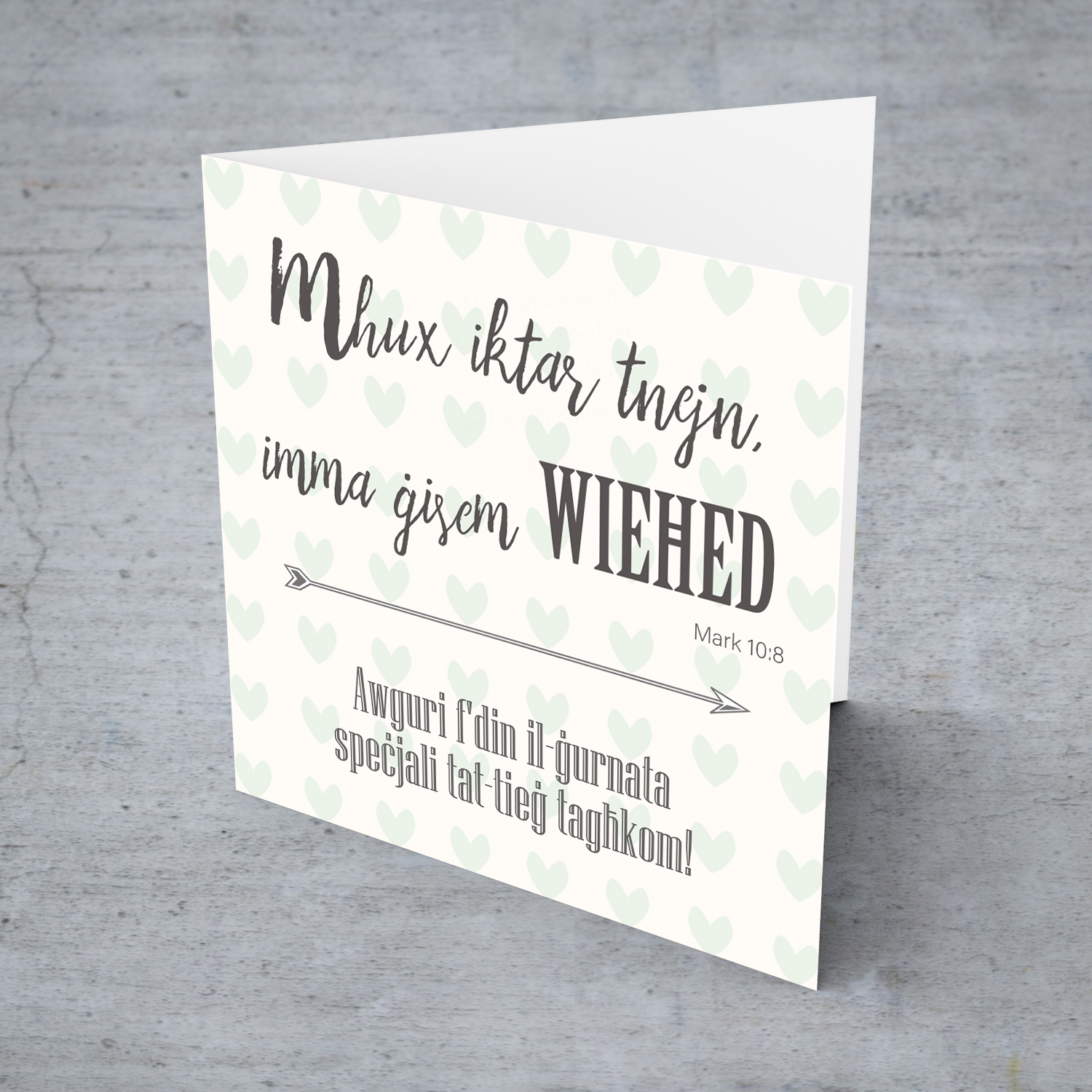 Religious verse themed wedding card in Maltese
