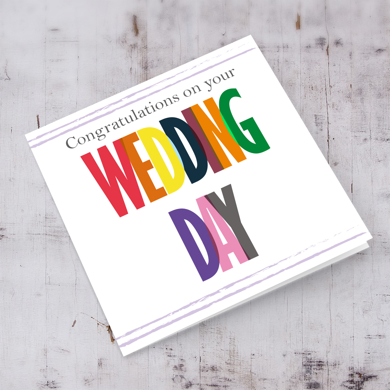 Colourful wedding card in English