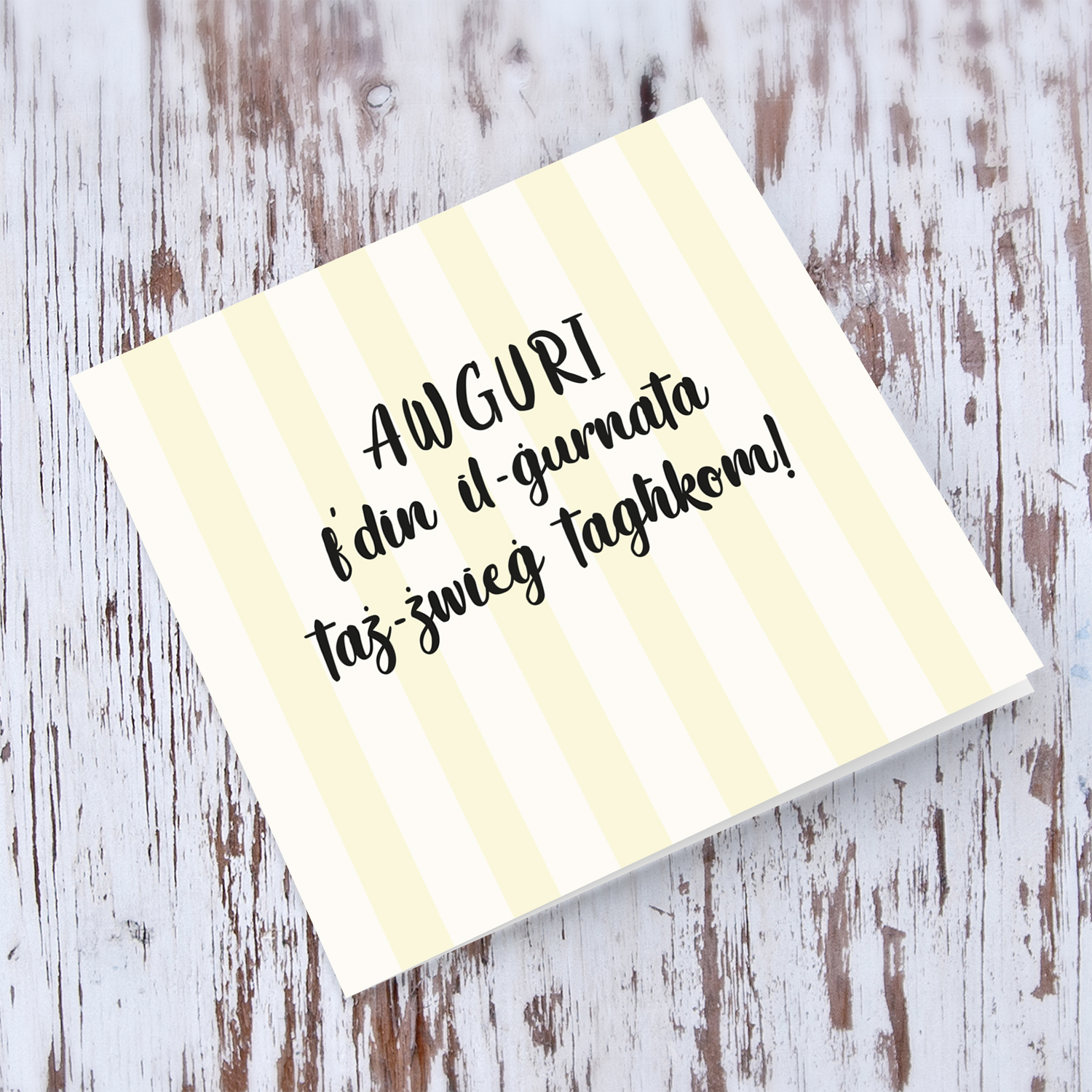 Light colours striped background wedding card in Maltese