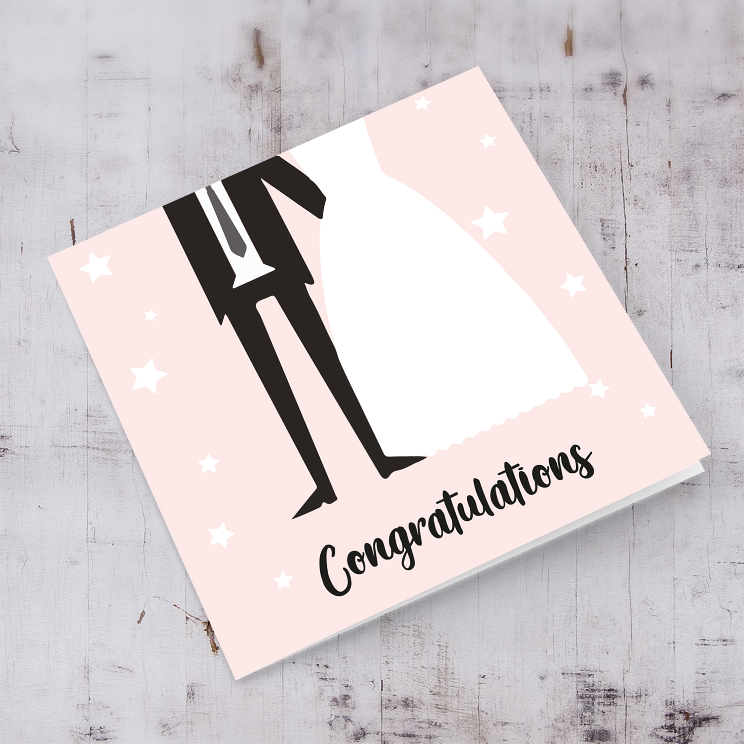 Pink background with the bride and groom Wedding Card in English