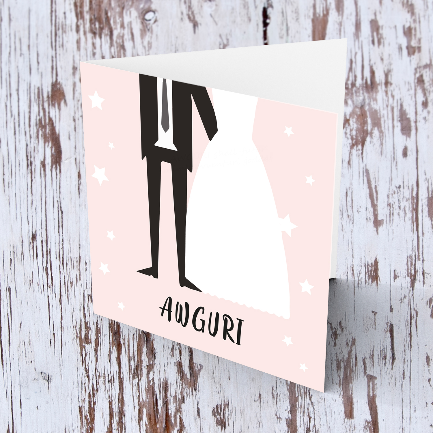 Pink background with the bride and groom Wedding Card in Maltese