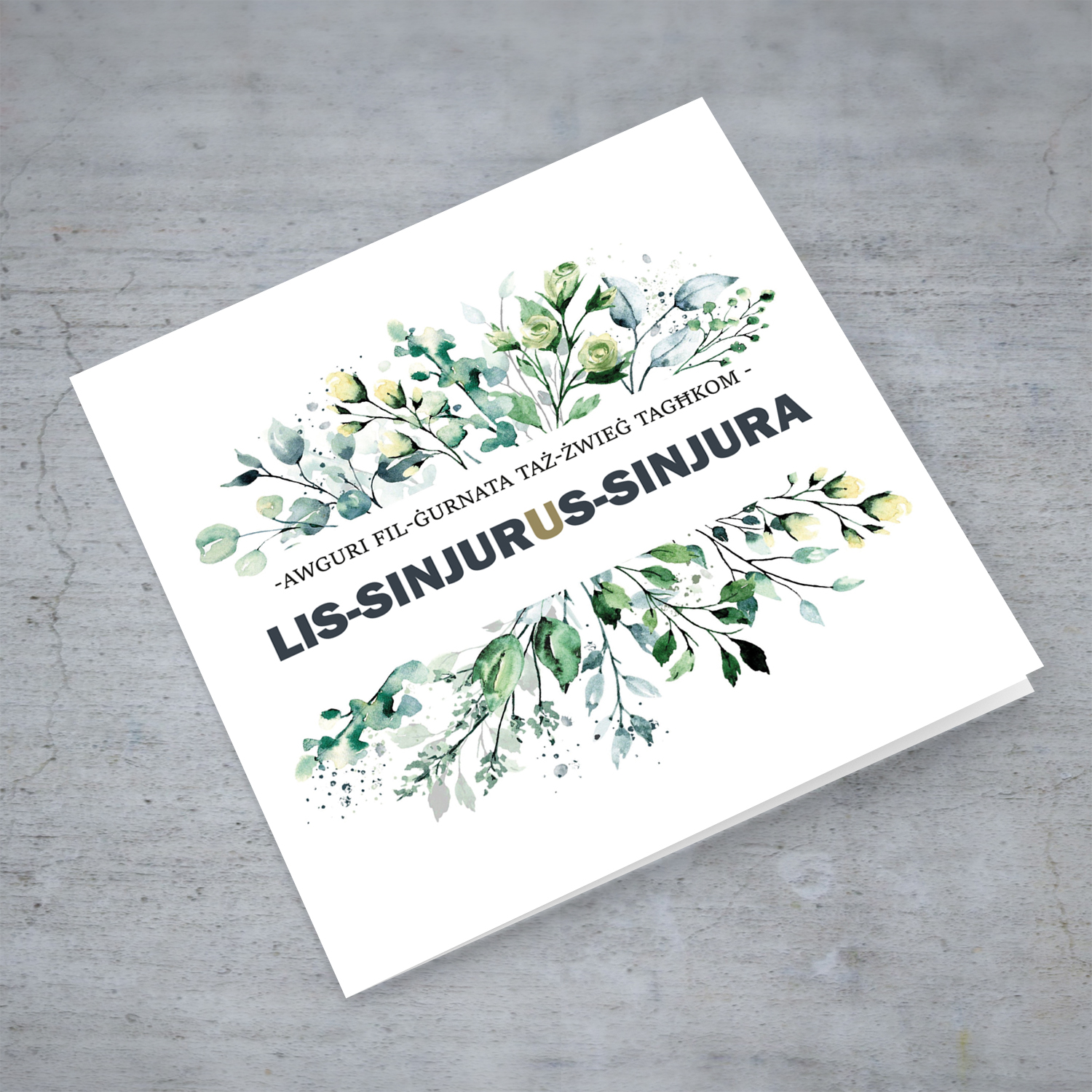 Plant themed wedding card in Maltese