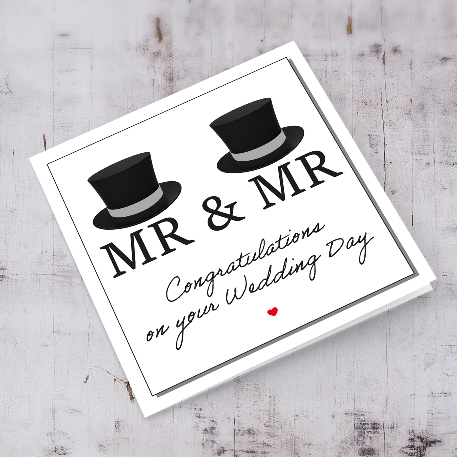 Same sex marriage (Male) wedding card with two hats in English