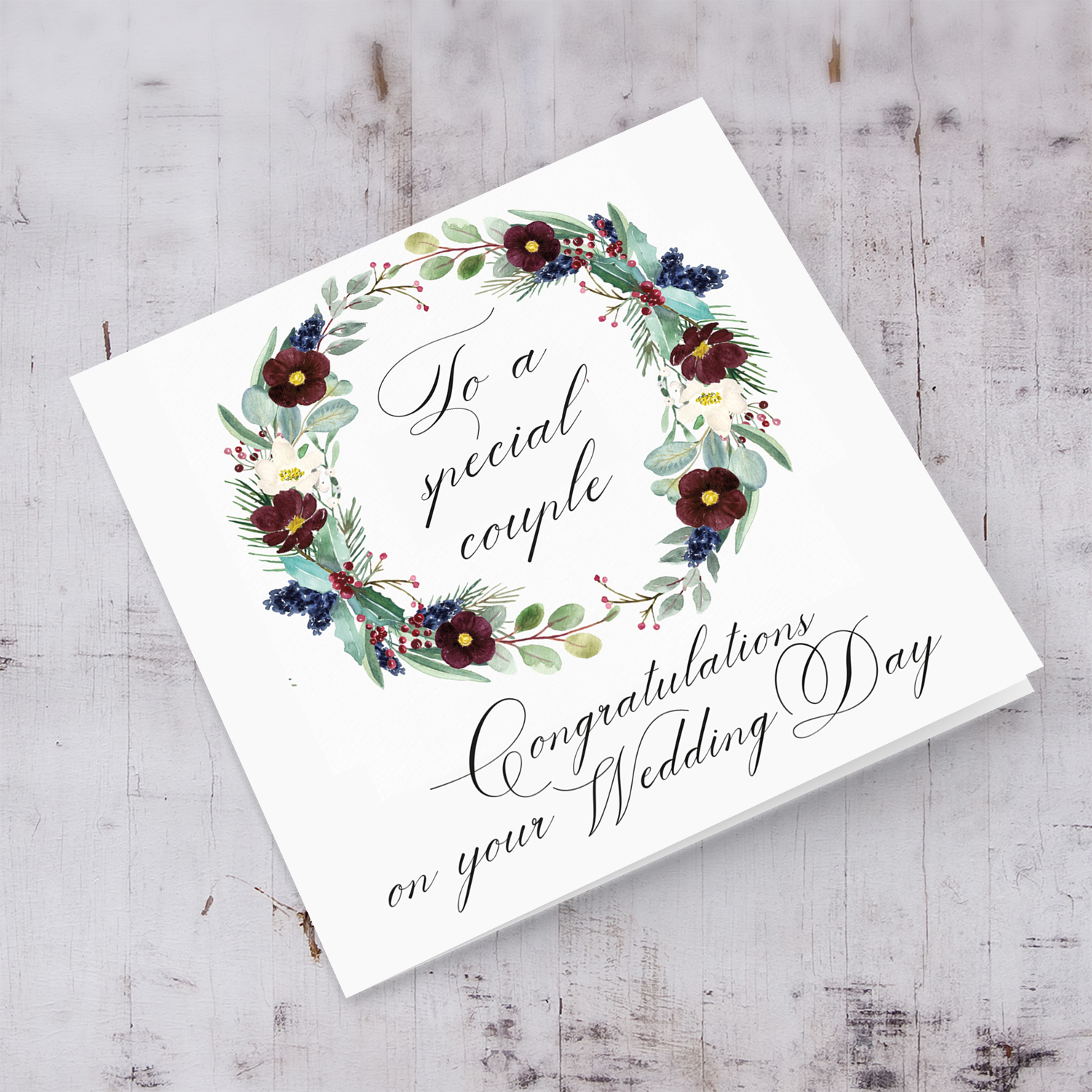 Floral wreath wedding card to a special couple in English
