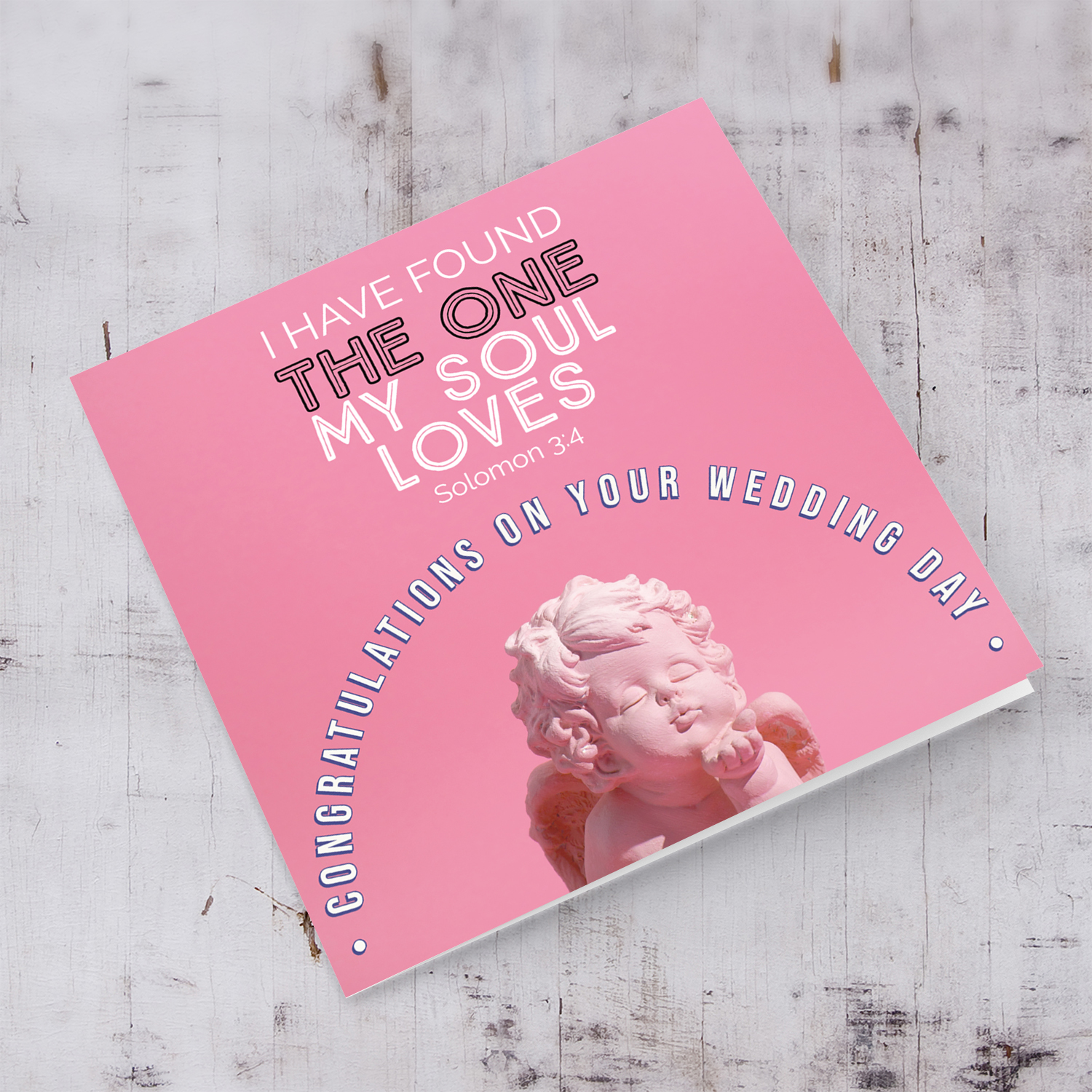 Angel themed wedding card with Solomon Bible Verse - pink background in English