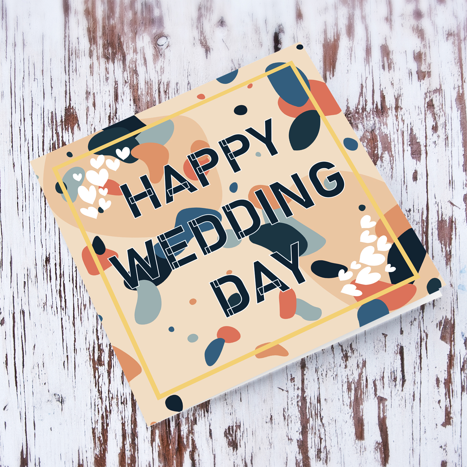 Colourful wedding card in English 