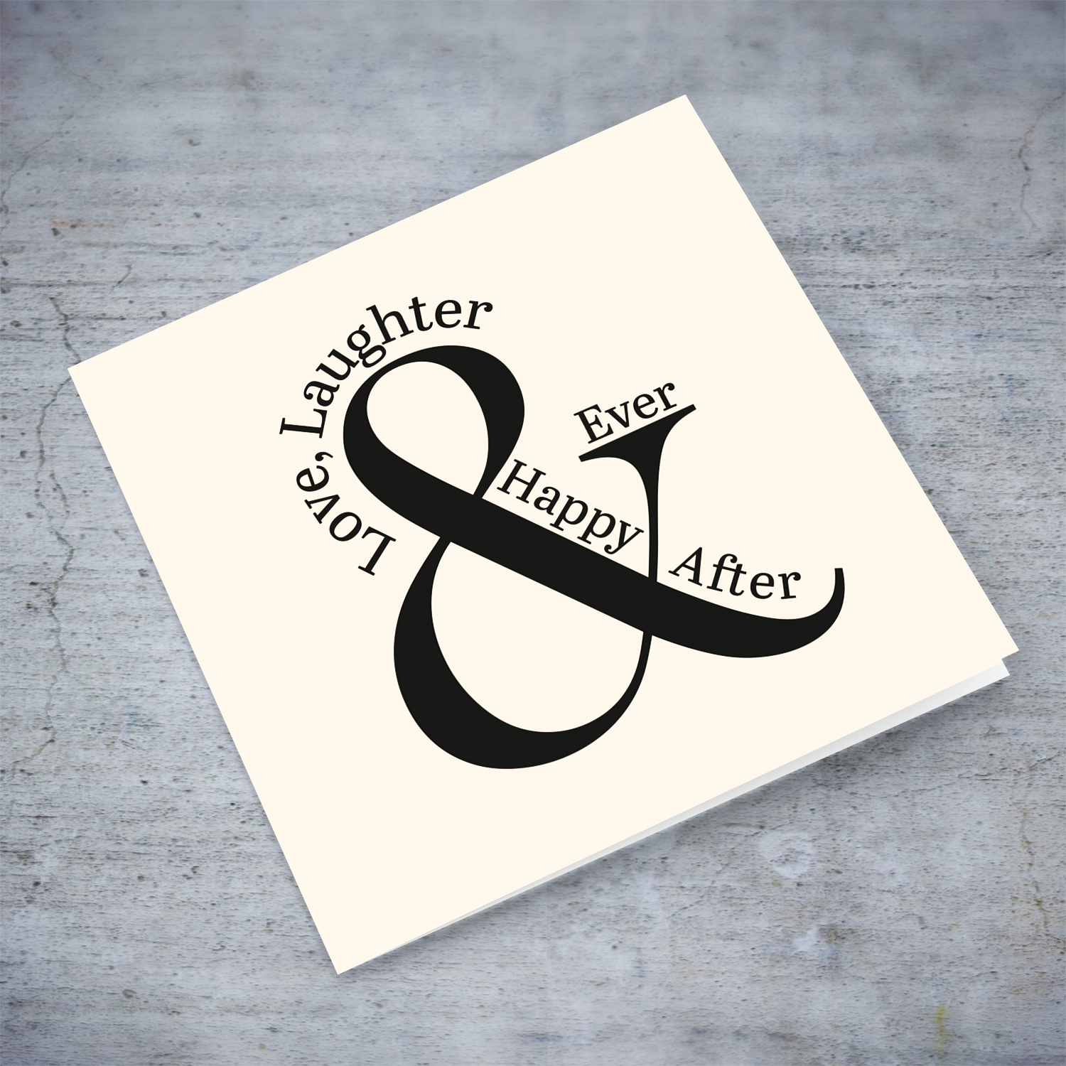 Minimalist and modern wedding card in English - Love, Laughter & Happy Ever After