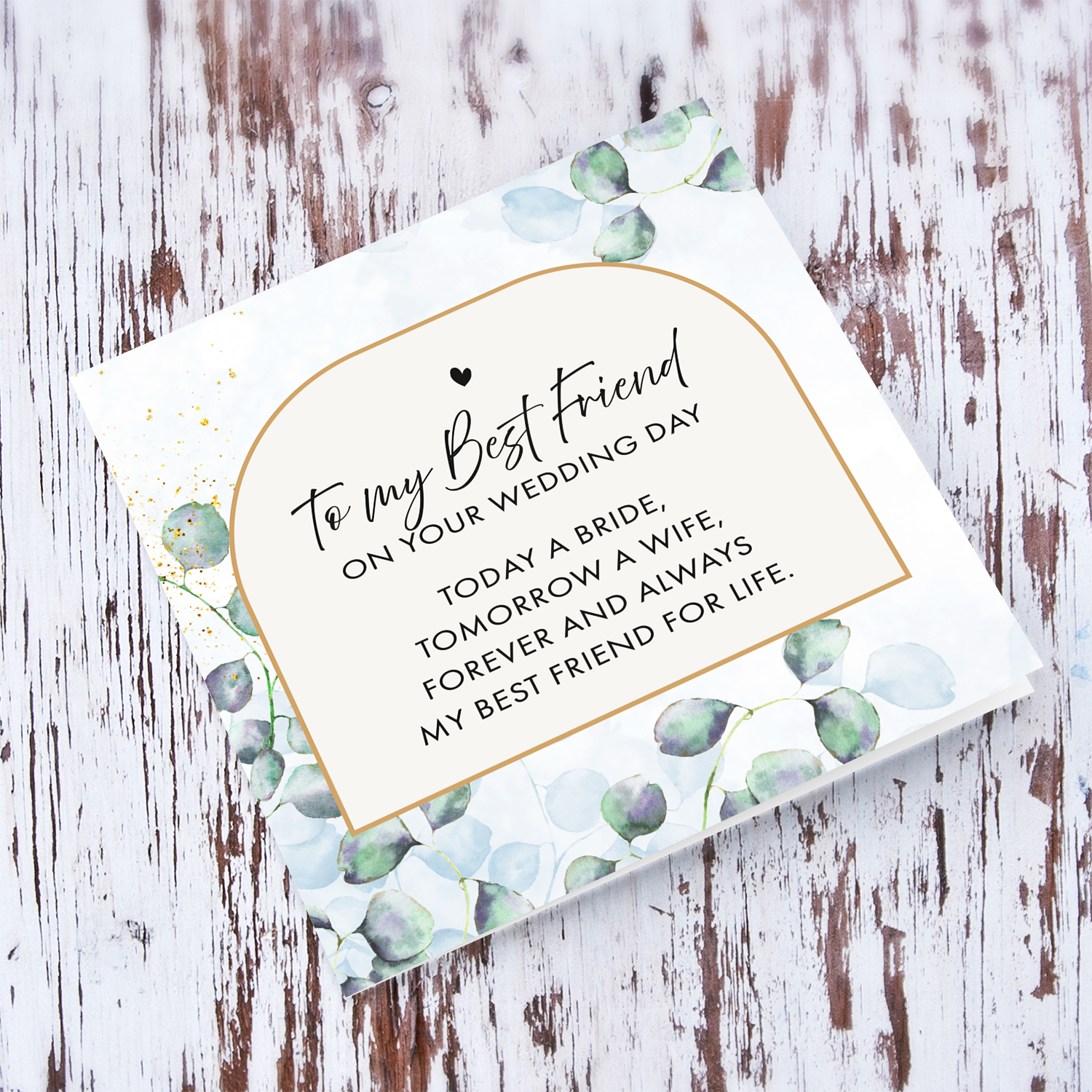 A wedding card for - my best friend - with a natural leaf background in English