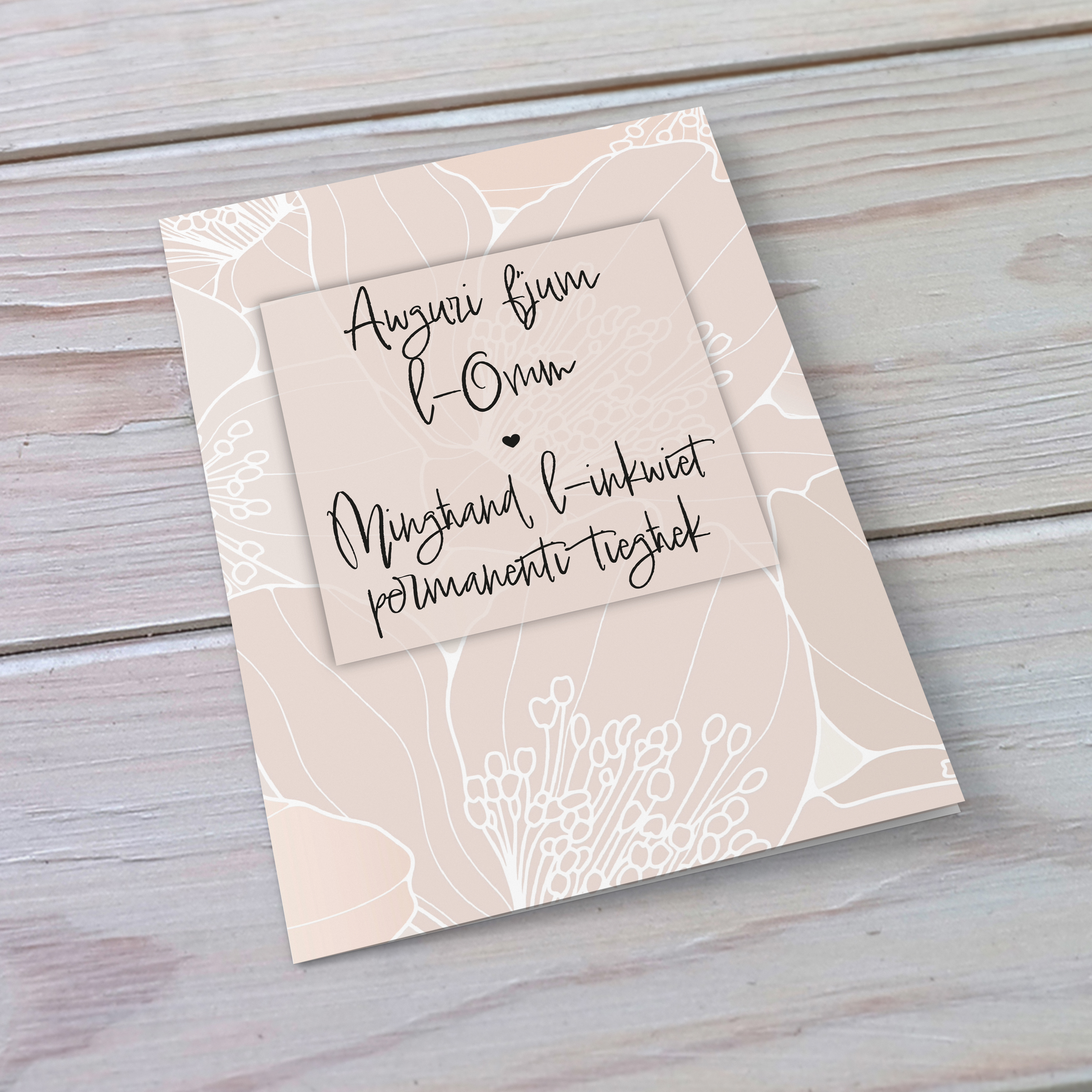 A light coloured mother's day card featuring close up flowers in light pink in Maltese 