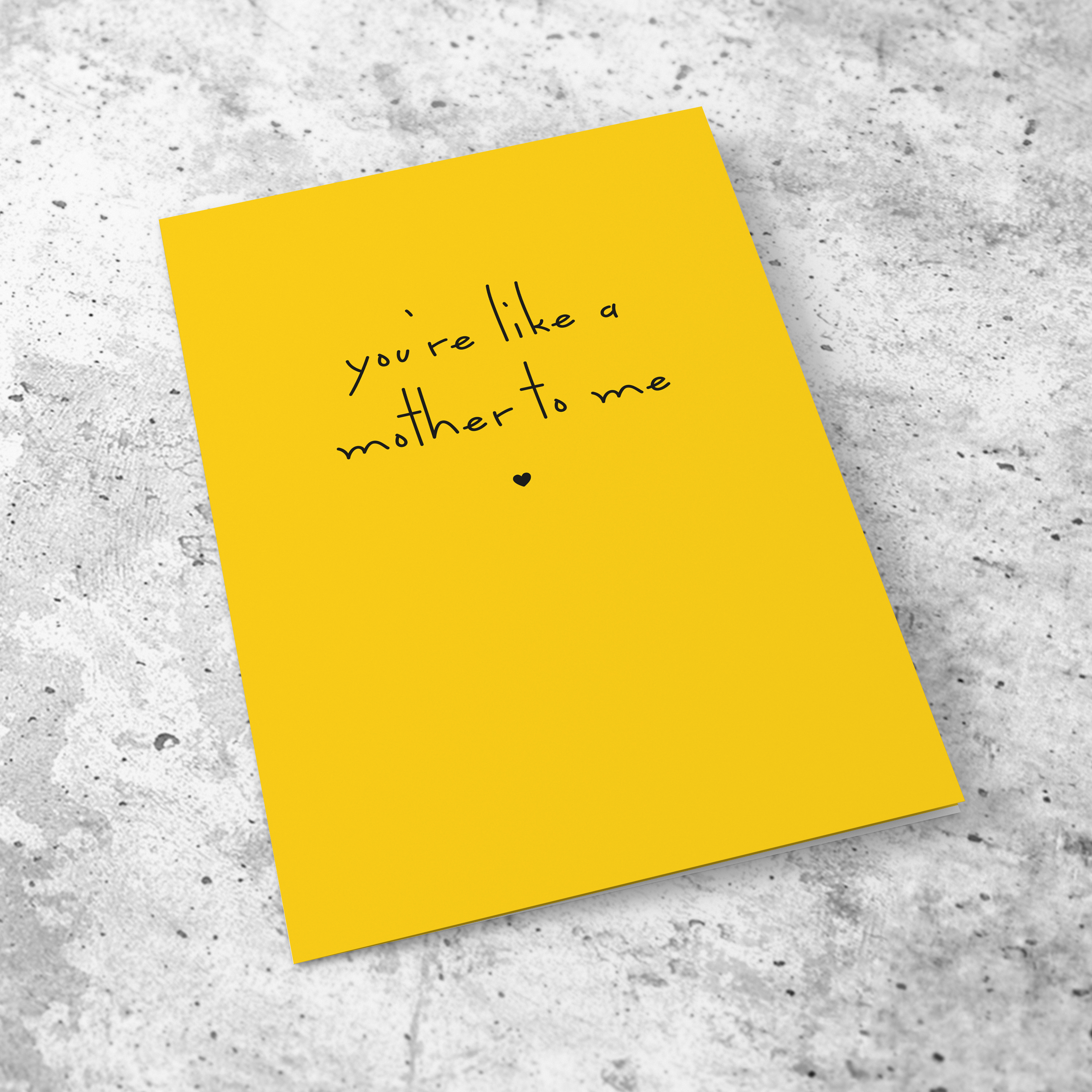 A minimalist bright yellow themed mother's day card for someone who's like a mother to you, in black text and small heart in English