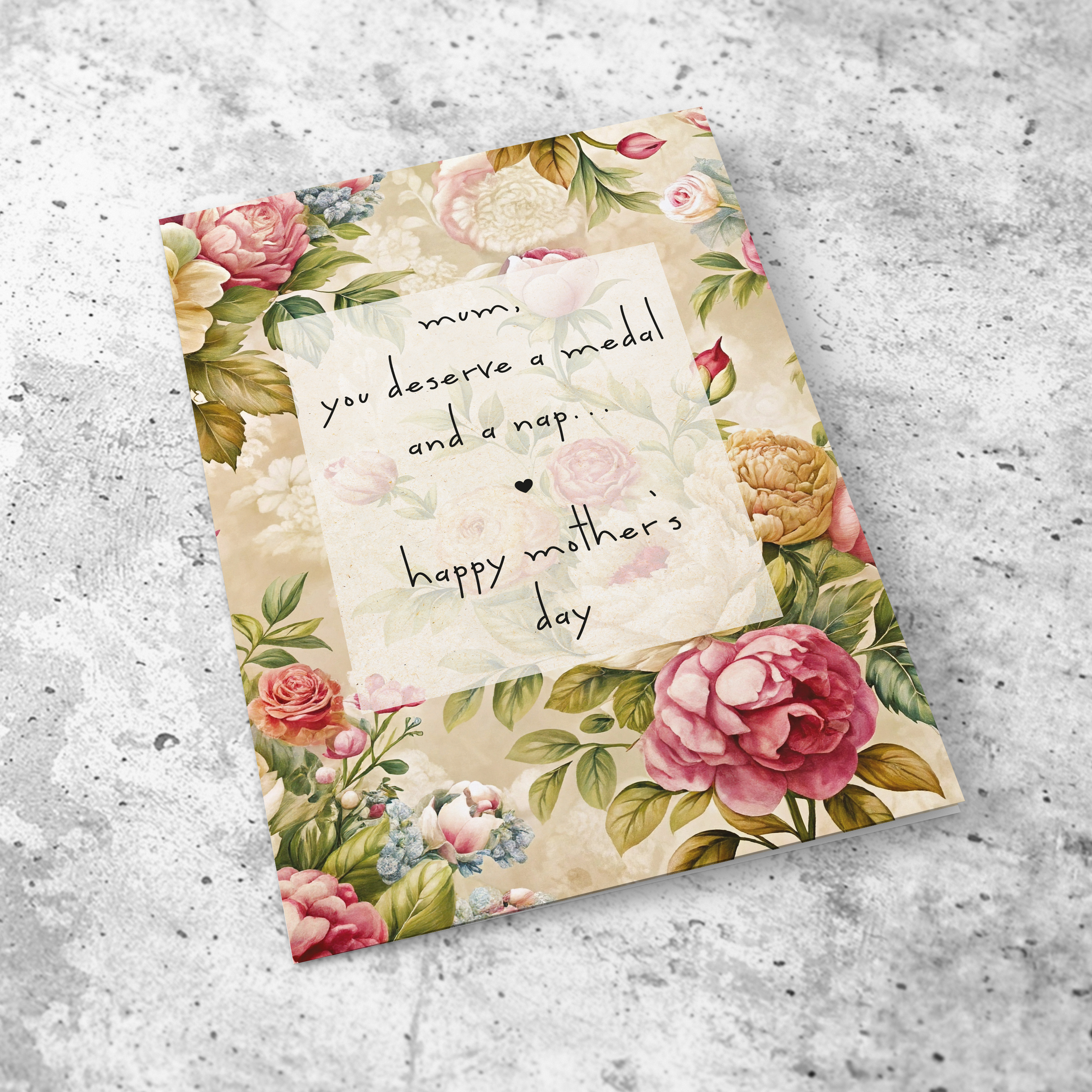 A beautiful floral Mother's day card featuring a funny message in English